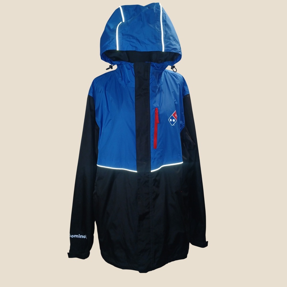 Dominos Pizza Delivery Driver Uniform Jacket Blue Black Reflective Hooded Men XL